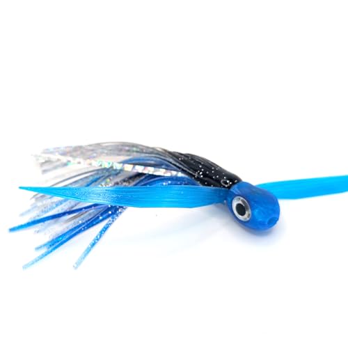 Saltwater Big Game Fishing Lure, for Offshore trolling (FlyBoy) - color: Electric Blue Black Sparkle