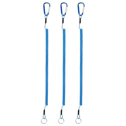 16.54IN Retractable Safety Coiled Lanyard [3PCS] - Steel Wire Fishing Rod Safety Lanyard Use for Pliers Boating - color: Blue
