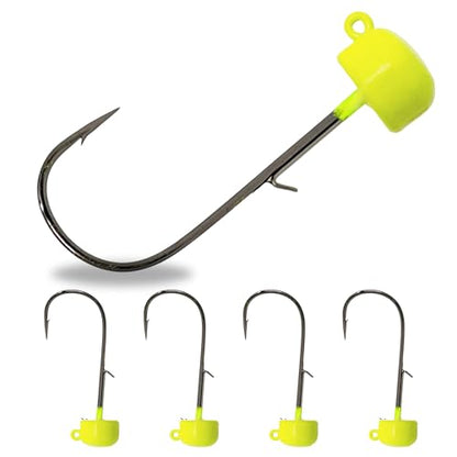 Reaction Tackle Tungsten Mushroom Head Jig Heads, Ned Rig Shroom Jigs for Finesse Bass Fishing, Stand Up Bait with Weedless and EWG Hook Options (5-Pack) - color: Chartreuse, size: 1/4 Oz