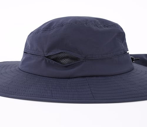 Connectyle Wide Brim Sun Hat for Men Women UPF 50+ Breathable Fishing Hat with Neck Flap Outdoor Hiking Safari Bucket Hats - color: Navy Blue