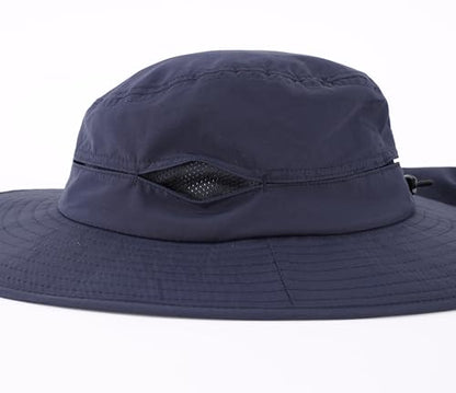Connectyle Wide Brim Sun Hat for Men Women UPF 50+ Breathable Fishing Hat with Neck Flap Outdoor Hiking Safari Bucket Hats - color: Navy Blue