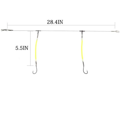 Saltwater Fishing Leaders, 49 Strands Stainless Steel Cable Tackle Rigs, Hooks, Swivels, Snap Connectors, Luminous Bead, 2 Arm Fishing Rig - size: 20#