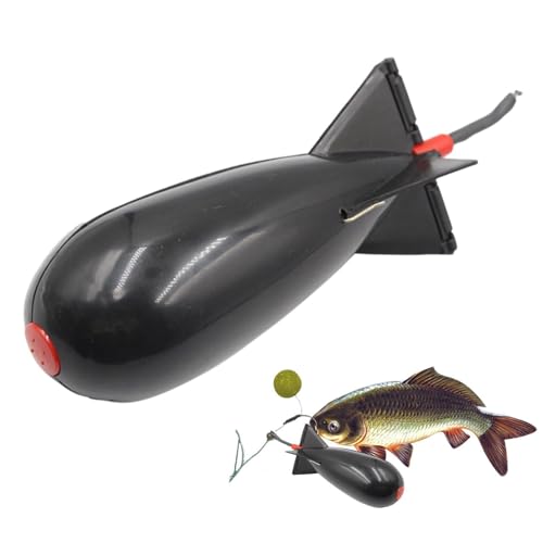 Fishing Bait Feeder | Carp Fishsing Feeder with Rocket Shape | Spod Bombs | Float Lure Bait Holder Container, Spomb Pellet Feeders for Fishing Accessories - color: Black