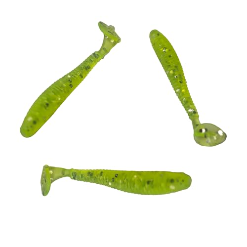50PCS 5cm Soft Plastic Fishing Lures, PVC Paddle Tail Swimbaits for Bass Trout Walleye Crappie, T-Tail Grub Worm Baits Tackle Accessory - color: Green
