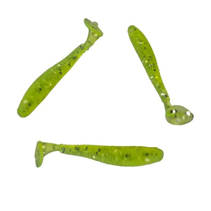 50PCS 5cm Soft Plastic Fishing Lures, PVC Paddle Tail Swimbaits for Bass Trout Walleye Crappie, T-Tail Grub Worm Baits Tackle Accessory - color: Green