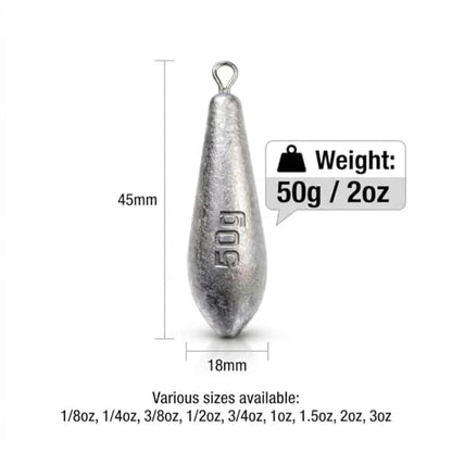 Teardrop Drop Shot Sinkers – Lead Fishing Weights & Sinkers for Bass, Catfish & Surf Fishing – Freshwater & Saltwater – 10 Sizes 1/2oz to 7oz, More Per Pack - style: 50g/2oz – 10pcs