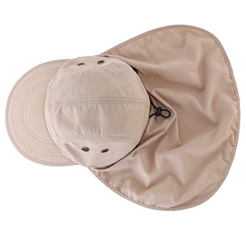 Connectyle Mens Foldable UV Protection Sun Hat with Removable Neck Flap Outdoor Adventure Sun Cap for Fishing Hiking Safari - color: Khaki