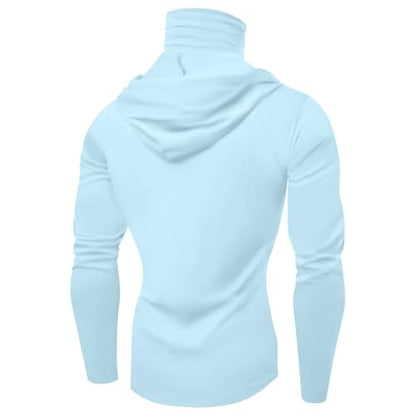 Men's UPF 50+ Sun Protection Hooded Shirt with Integrated Face Cover Long Sleeve Lightweight Rash Guard Shirts - color: C203- Cyan, size: Medium