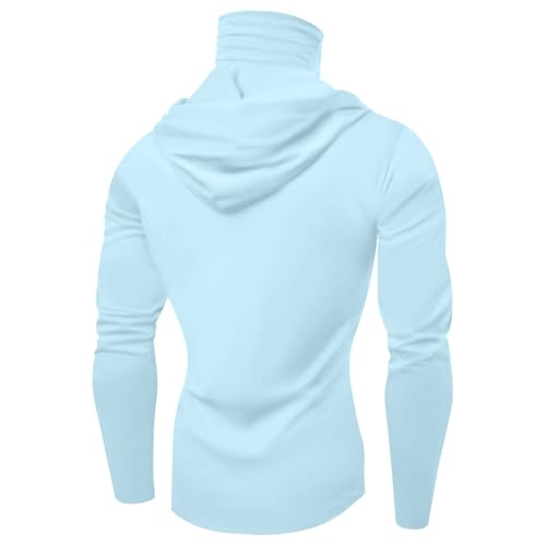 Men's UPF 50+ Sun Protection Hooded Shirt with Integrated Face Cover Long Sleeve Lightweight Rash Guard Shirts - color: C203- Cyan, size: X-Large