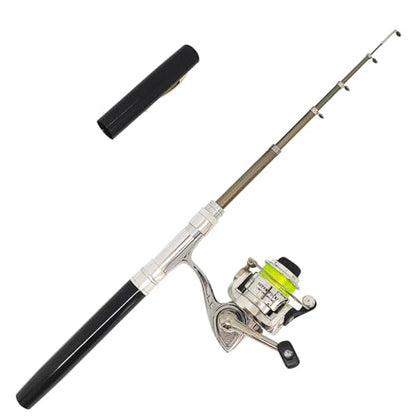 Portable Mini 38inches Telescopic Pen Fishing Rod and Reel Combo, Pocket Small Fishing Pole with All Metal Spinning Reel for River Lake Ice Fishing etc.