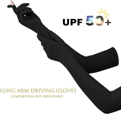 Summer-UV-Sun-Protection Gloves Outdoor Long Arm Driving-Gloves for Women - color: Black