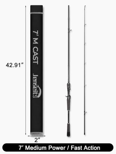 Jenseits Carbon Fiber Fishing Rod Series (6-12 Ft), Spinning & Casting Rods with Stainless Steel Ceramic Guides, Fast Action Fishing Pole for Bass, Trout, Walleye & Surf Fishing - size: 7'0"-Medium-Fast-Black, style: Casting