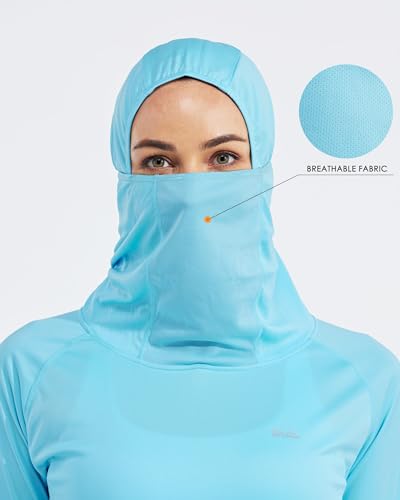 Willit Women's UPF 50+ Sun Protection Hoodie - Breathable Mesh Face Cover & Cooling Fishing Shirt with Pockets - color: Blue, size: Small