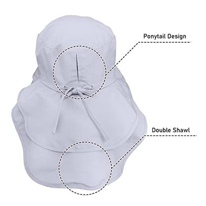 Womens Sun Hat UPF 50+ Wide Brim and Ponytail Hole, Hiking Safari Hat with Neck Flap… - color: Light Gray