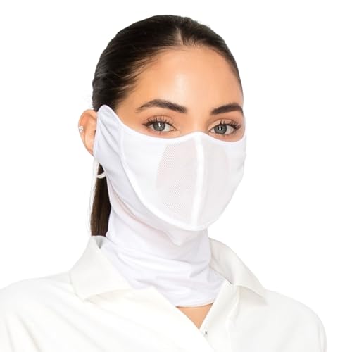 Cooling Face Mask UVA&B 99.9% Block Made in KOREA UV Protection Sports Lightweight Breathable Golf Cycling Driving - color: White