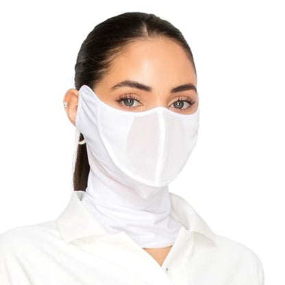 Cooling Face Mask UVA&B 99.9% Block Made in KOREA UV Protection Sports Lightweight Breathable Golf Cycling Driving - color: White