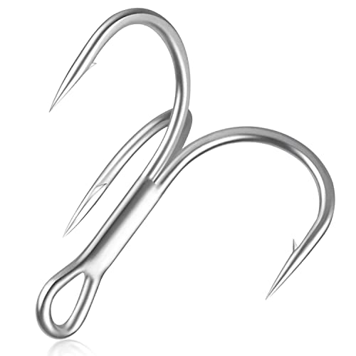 Fishing Red Treble Hooks- 80/120pcs Sharp Round Bend Barbed Treble Hook High-Carbon Steel Triple Hooks for Bass Trout Saltwater Freshwater Size 1/0 1 2 4 6 8 10 12 14 - color: WHITE, size: 120PCS-12#