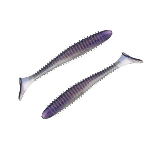 Moose Baits 3.8” Paddle Swimmer Soft Plastic Baits – Bass Fishing Lures - Soft Lure Bass, Durable Plastic Bait Swimmer for Freshwater Bass (6 Pack) - color: Blue Red Pearl