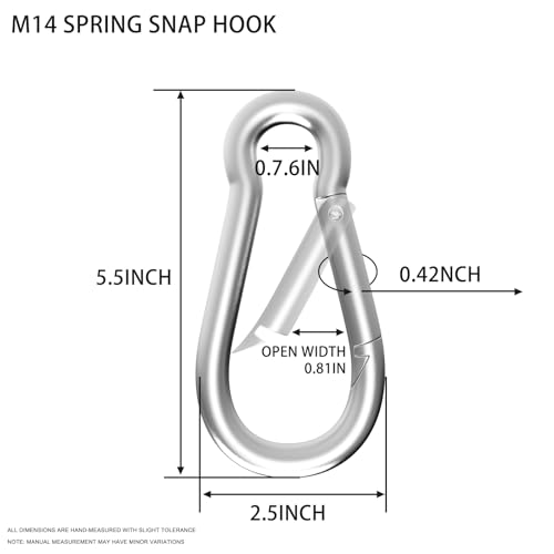 Carabiner, Heavy Duty Galvanized Steel Spring Snap Hook Carabiner Clips with 1350LBS Holding Capacity, Ideal for Outdoor, Hammock, Swing and Travel (M14 5.5Inch, 10PCS) - size: 10PCS-M14, style: Silver