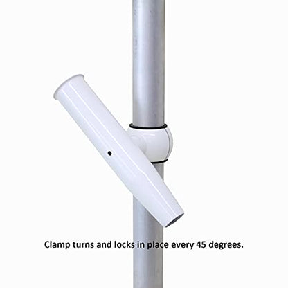 T-Top Rod Holder Aluminum Single clamp on fit 2.5",2.375",2.25",2" inch Horizontal or Vertical Fishing Boat Tower/Leaning Post/Rail Raider - color: White