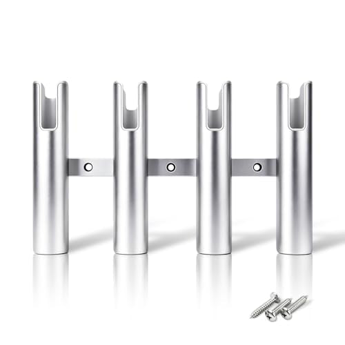 TANYO Aluminium Fishing Rod Holder, 4 Tube Fishing Pole Holders for Boat, Wall-Mounted Rod Holder for Boat Kayak Golf Cart Garage Crate Cooler Wagon RV - Holds Rods & Poles