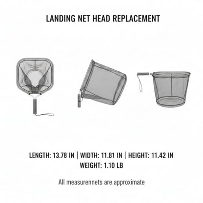 Landing Net Head Replacement with Rubber Mesh and Aluminum Alloy Frame for Freshwater Fishing (1 PC) - size: 13.78 x 11.81 x 11.42"