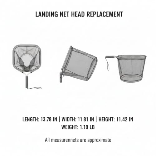 Rubber Mesh Landing Net Head Replacement, Aluminum Alloy Frame for Freshwater Fishing, Smooth Surface Design (1 Pack) - size: 13.78 x 11.81 x 11.42"