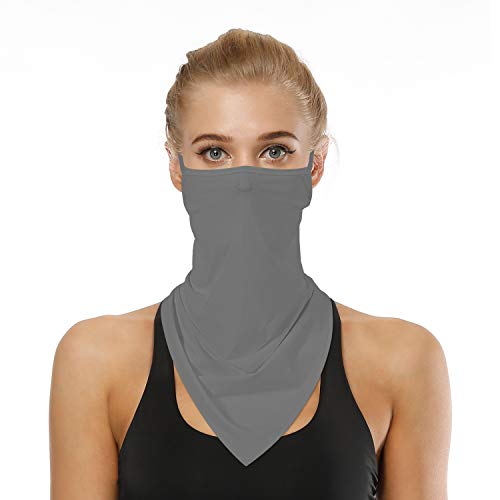 YAYOUREL Neck Gaiter Face Mask Bandanas for Men Women UV Face Scarf Cover Ear Loop Hole Facemask for Fishing Running Cycling - color: Solid Gray