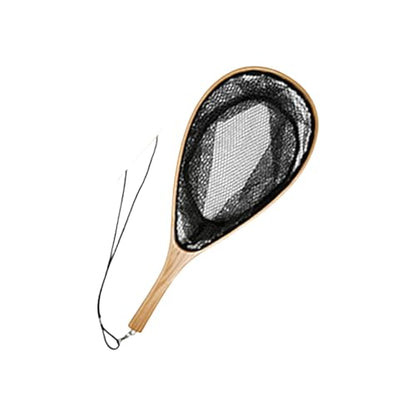 Landing Net with Lanyard Portable Fishing Net with Comfortable Grip Landing Fishing Tackle Tool Wooden Poles Wood for Fly - size: Large