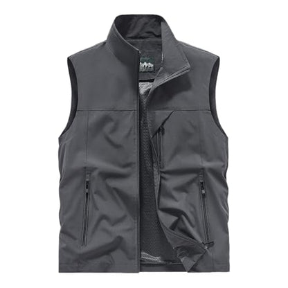 Mens Vests Sleeveless Zip Up Jacket Lightweight Casual Golf Windbreakers Hiking Work Tactical Vests Slim fit Outerwear - color: A01-grey, size: XX-Large