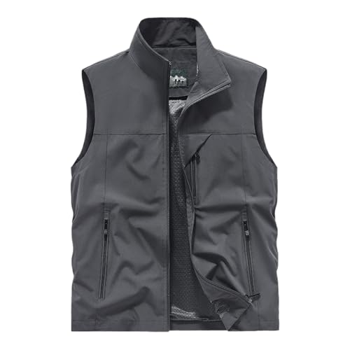 Mens Vests Sleeveless Zip Up Jacket Lightweight Casual Golf Windbreakers Hiking Work Tactical Vests Slim fit Outerwear - color: A01-grey, size: 6X-Large