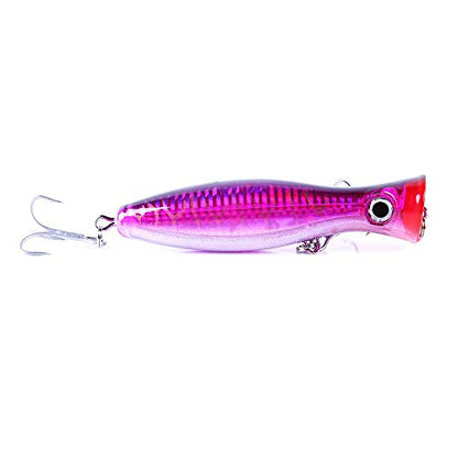 Large Top Water Popper 4.75 in/1.5 oz Lure Artificial Seal Lure 3D Eyes Hard Popper with Hooks and Ring for Saltwater Offshore, Surf Fishing, Bass, Bluefish, Giant Jack - color: RED VELVET