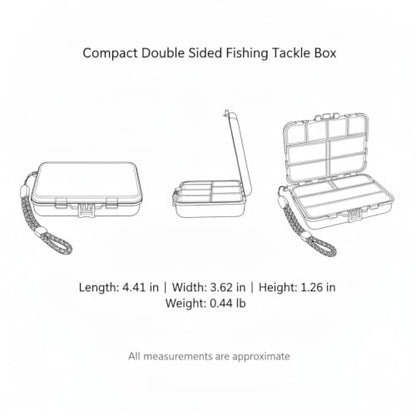 Fits Standard Vest Pockets and Kayak Hatches: Compact Double-Sided Fishing Tackle Box for Lures and Hooks, Black PP Plastic Storage Container - size: 4.41 x 3.62 x 1.26 in