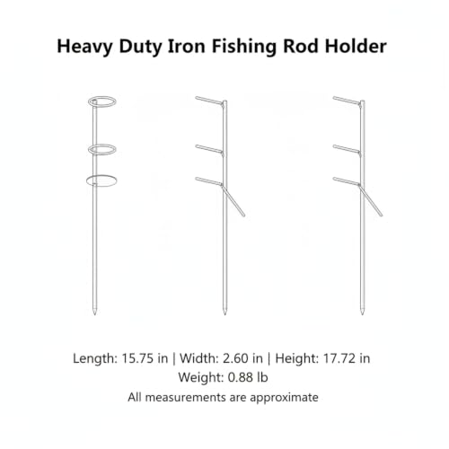 Heavy Duty Iron Fishing Rod Holder with Ground Spike, 17.7 Inch Vertical Bank Stick for Surf Casting on Sand and Soil, Silver