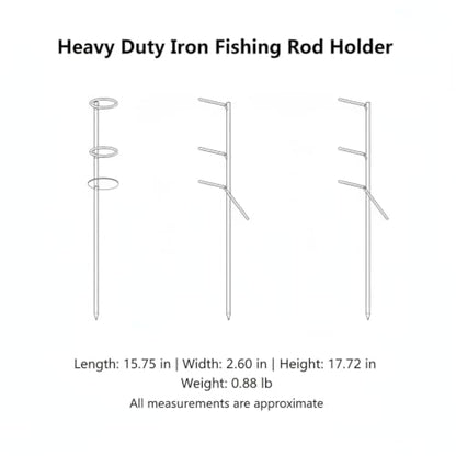 Heavy Duty Iron Fishing Rod Holder with Ground Spike, 17.7 Inch Vertical Bank Stick for Surf Casting on Sand and Soil, Silver