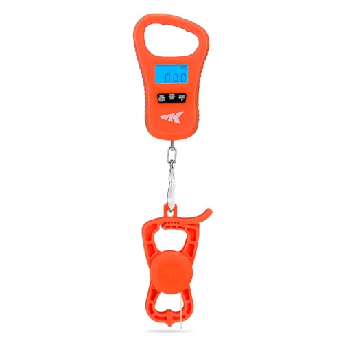 KastKing ToughTide Fishing Scale, USB Charging, 65lb Capacity, Ultra-Thin Digital Fish Scale, LCD Display, Ergonomic Handle, Fish Scales Digital Weight, Fishing Accessories for Men - color: D: Orange Combo