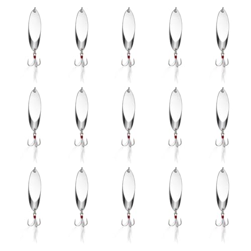 Fishing Spoons Lures, Metal Saltwater Treble Trout Lures Jigging Spoon with Treble Hooks Spinner Baits for Freshwater - color: Silver, size: 14g / 1/2oz