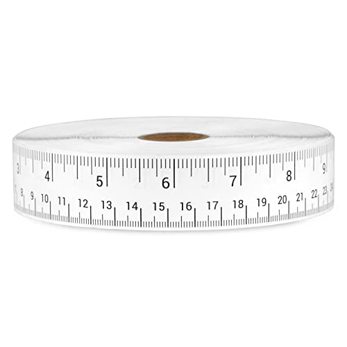 12 inch / 30-Centimeter Repeatable Stick-On Measuring Tape (12-inch, White - 300 ft) Both Metric and Standard Units - Peel-and-Stick Ruler Tape for Left-to-Right Reading (inch/mm) - color: White & Black