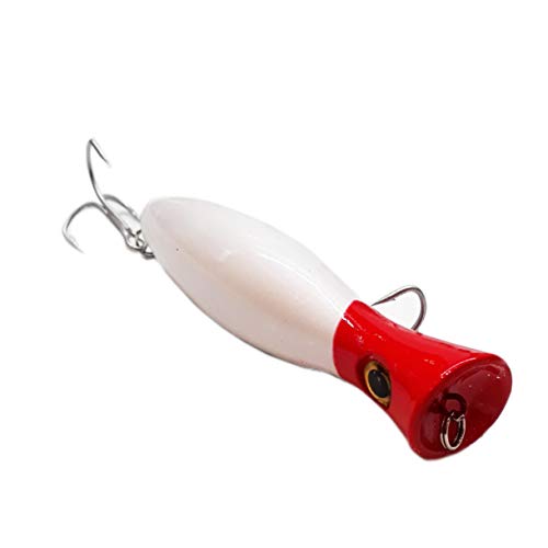 Large Top Water Popper 4.75 in/1.5 oz Lure Artificial Seal Lure 3D Eyes Hard Popper with Hooks and Ring for Saltwater Offshore, Surf Fishing, Bass, Bluefish, Giant Jack - color: RED HEAD