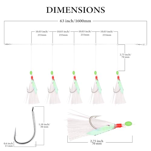 Sabikirigs Set Bait Rigs Saltwater Bait Saltwater Fish Skin Feather Hooks Salt Water Fishing Bait Rigs for Freshwater