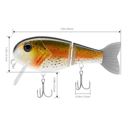 BASSROCK Topwater Fishing Lures for Bass Pike Salmon Floating Swimbait Jointed Crankbait Freshwater Saltwater 4.9in/1.76oz RK1001 - color: Rainbow Trout II, size: 3.9in/1.04oz