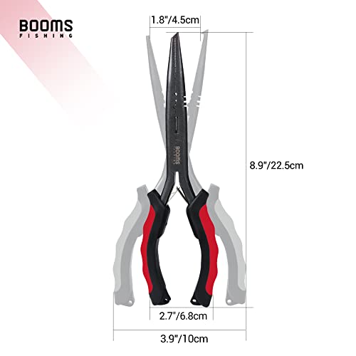 Booms Fishing F03 Needle Nose Fishing Pliers, 9" Fisherman's Pliers, Long Nose Hook Remover, Saltwater Resistant Fishing Gear, Red - color: 9"_red