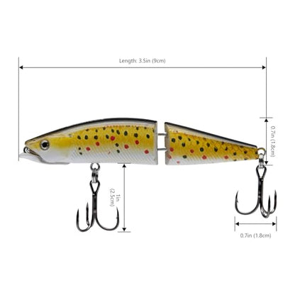 BASSROCK Minnow Swimbait Bass Trout Fishing Lure with Movable Lip Hard Bait 3.5” 1/2oz - color: 3-Pack in 3 colors (BBR)