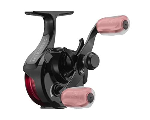 13 Fishing - Descent Aluminum - Inline Ice Fishing Reel - 2.7:1 Gear Ratio - Left Hand Retrieve (Aluminum Spool Gen 2 Design) - D2AL-2.7-RH, Black/Red