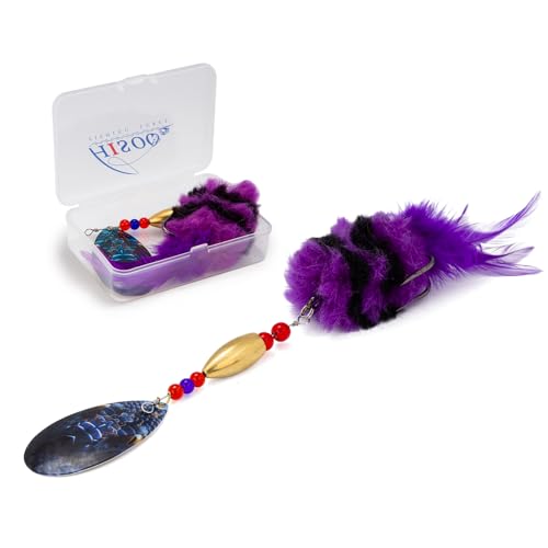 Pike Musky Walleye Fishing Lure Spinnerbait with Feathered Hooks Rooster Tail Fishing Lures Spoon Lures Baits with Tackle Box - color: Style A-Purple