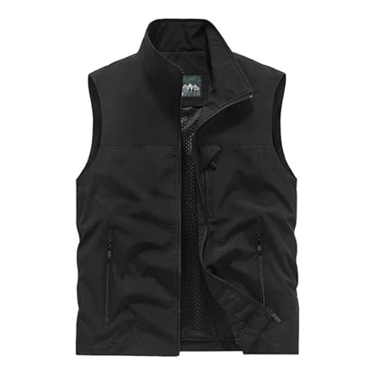 Mens Vests Sleeveless Zip Up Jacket Lightweight Casual Golf Windbreakers Hiking Work Tactical Vests Slim fit Outerwear - color: A01-black, size: 4X-Large