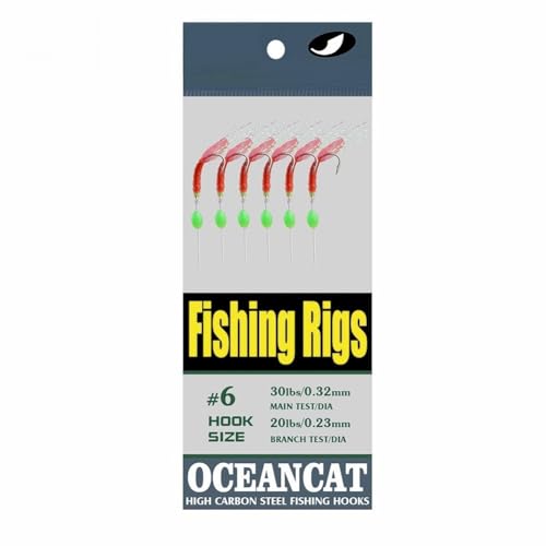 5/10/25/50/100 Packs Fishing Rigs 6 Hook/Set Red Skin Rubber Silk String Hook Fishing Lure Saltwater Freshwater Bait Rig Tackle 5#6#7#8#9#10# - size: #5 -10 Packs
