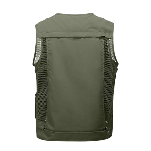 Men's Fishing Vest Casual Utility Lightweight Cargo Vest with Multi Pockets Outdoor Safari Photo Travel Jacket Vest - color: Y002- Army Green, size: XX-Large