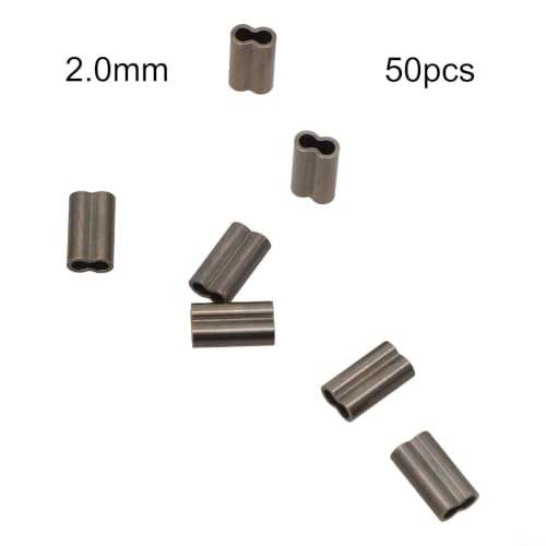 Double Crimps Sleeves, Copper, 50‑Pack (0.8‑2.0mm x 10mm) – Terminal Tackle Connectors for Nylon & Fluorocarbon Fishing Wire Leader Rig Making(2.0mm) - size: 2.0mm