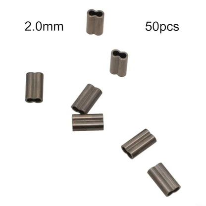 Double Crimps Sleeves, Copper, 50‑Pack (0.8‑2.0mm x 10mm) – Terminal Tackle Connectors for Nylon & Fluorocarbon Fishing Wire Leader Rig Making(2.0mm) - size: 2.0mm